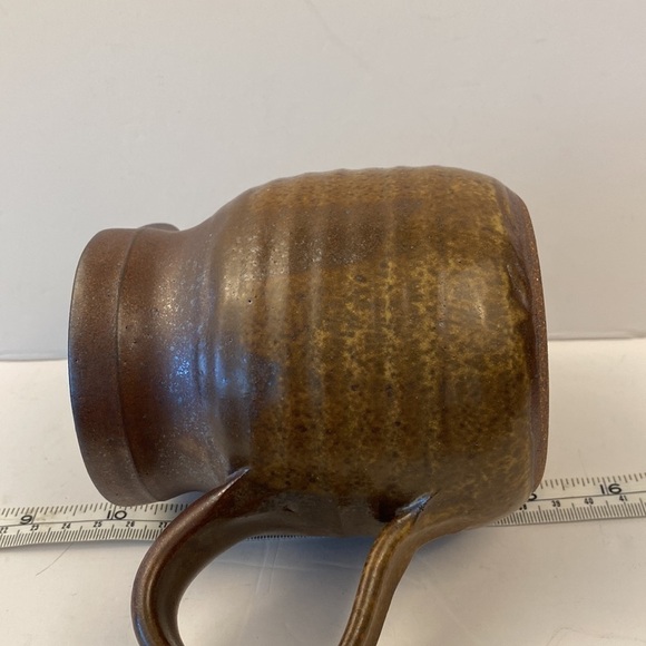STUDIO pottery pitcher jug brown signed ribbed glazed small vase - Picture 12 of 12